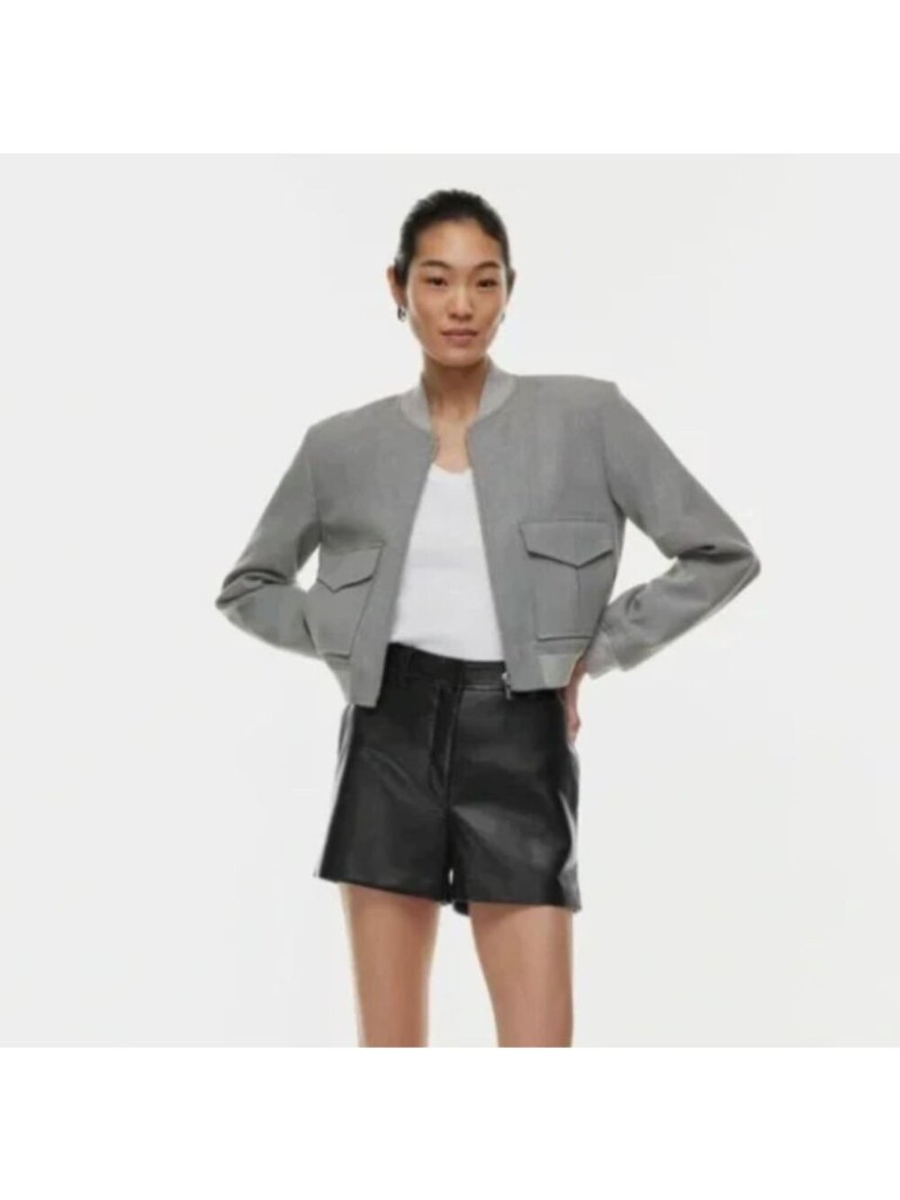 Babaton Aritzia Succession Bomber Jacket Cropped Gray Structured Small - Picture 9 of 16